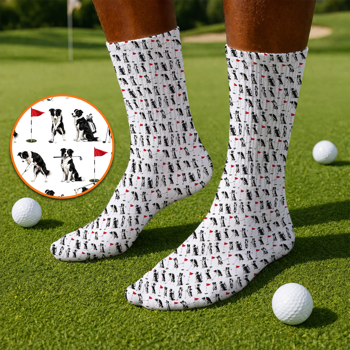 Border Collie Golf Socks, Border Collie Pattern Golf Sock for Golfer, Funny Golf GIft For Golfer