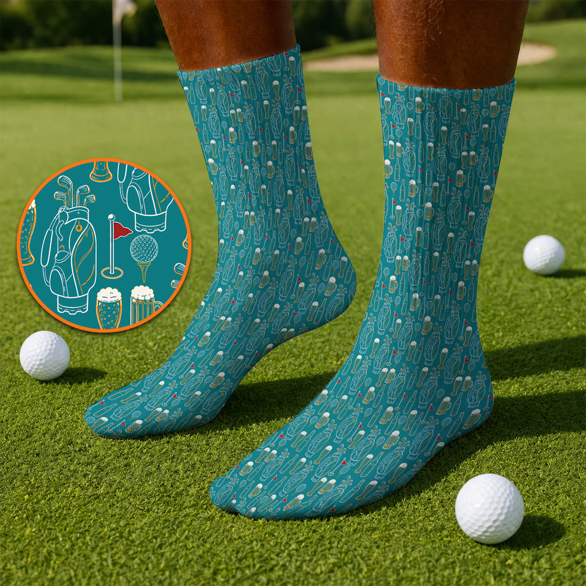 Golf And Beer Pattern Socks, Beer Lover Golf Sock, Funny Golf Gift For Golfer