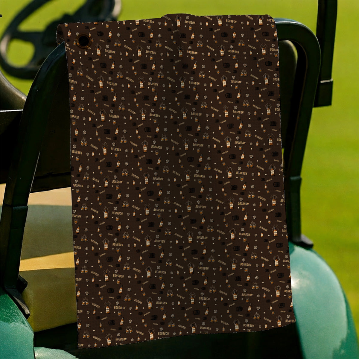 Bourbon Barrel Golf Towels, Whiskey Bottle & Rocks Pattern Towel, Vintage Drinking Golf Shirt for Golfer