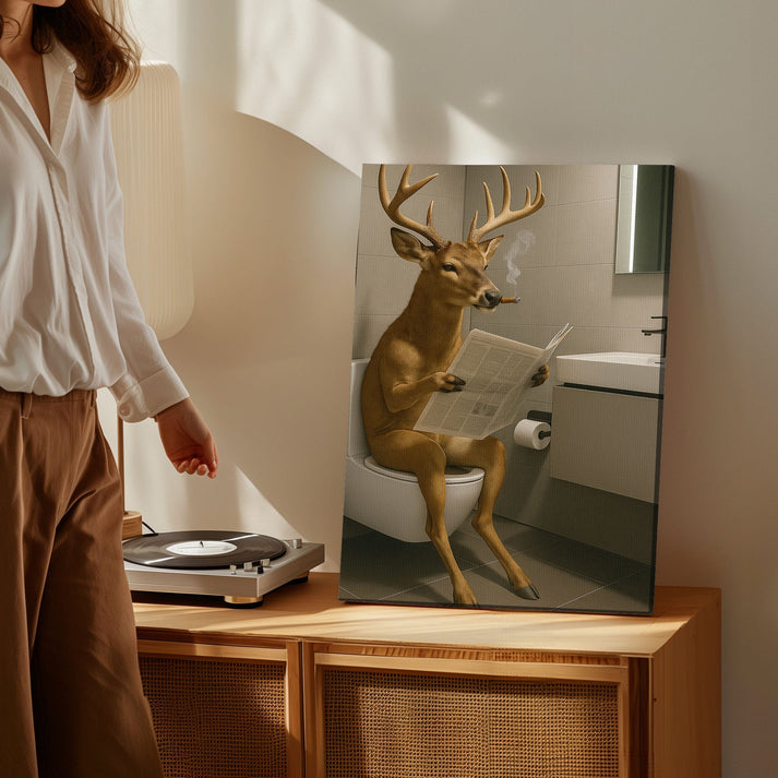 Deer on the Throne – Funny Bathroom Canvas for Man Caves
