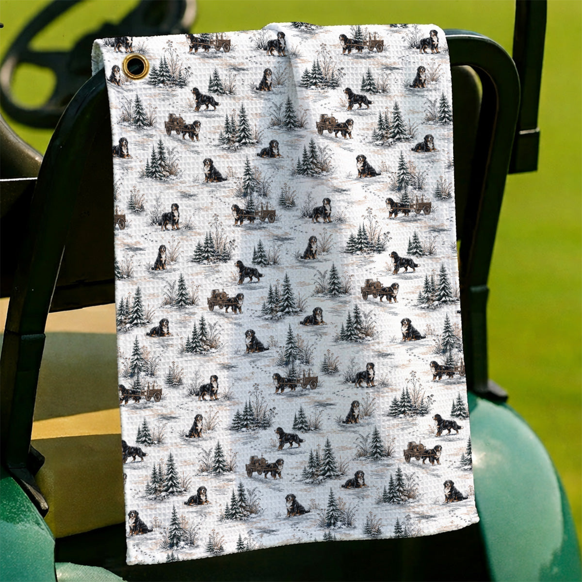 Bernese Mountain Pattern Golf Towels, Snowy Bernese Dog Golf Towel, Dog Lover Golf Gift
