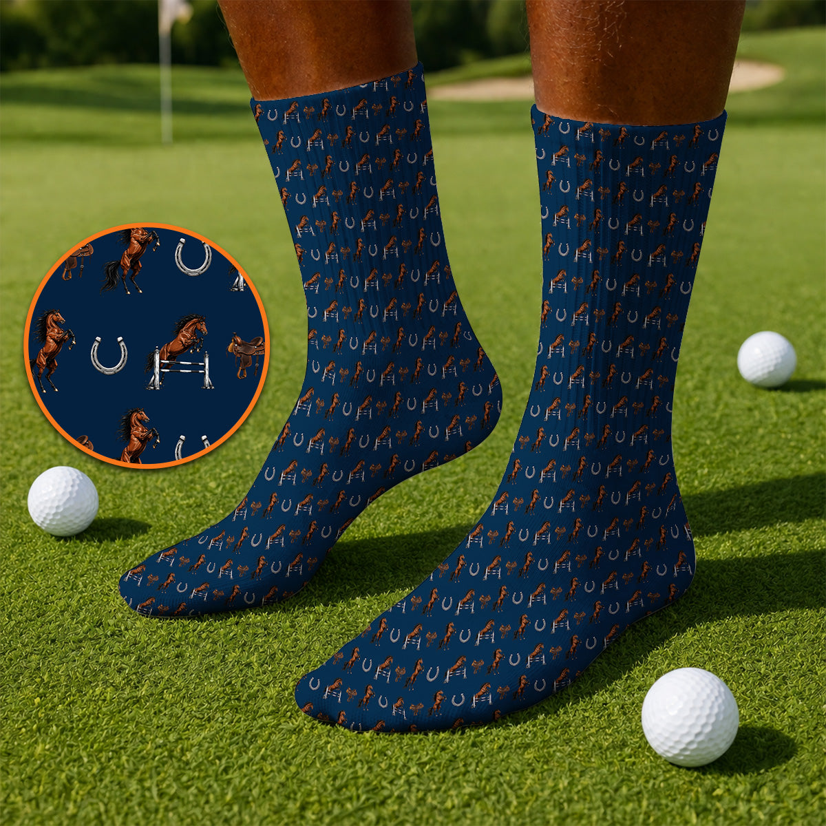 Funny Horse Golf Pattern Socks, American Quarter Horse Golf Socks, Western Horse Gift for Golfers