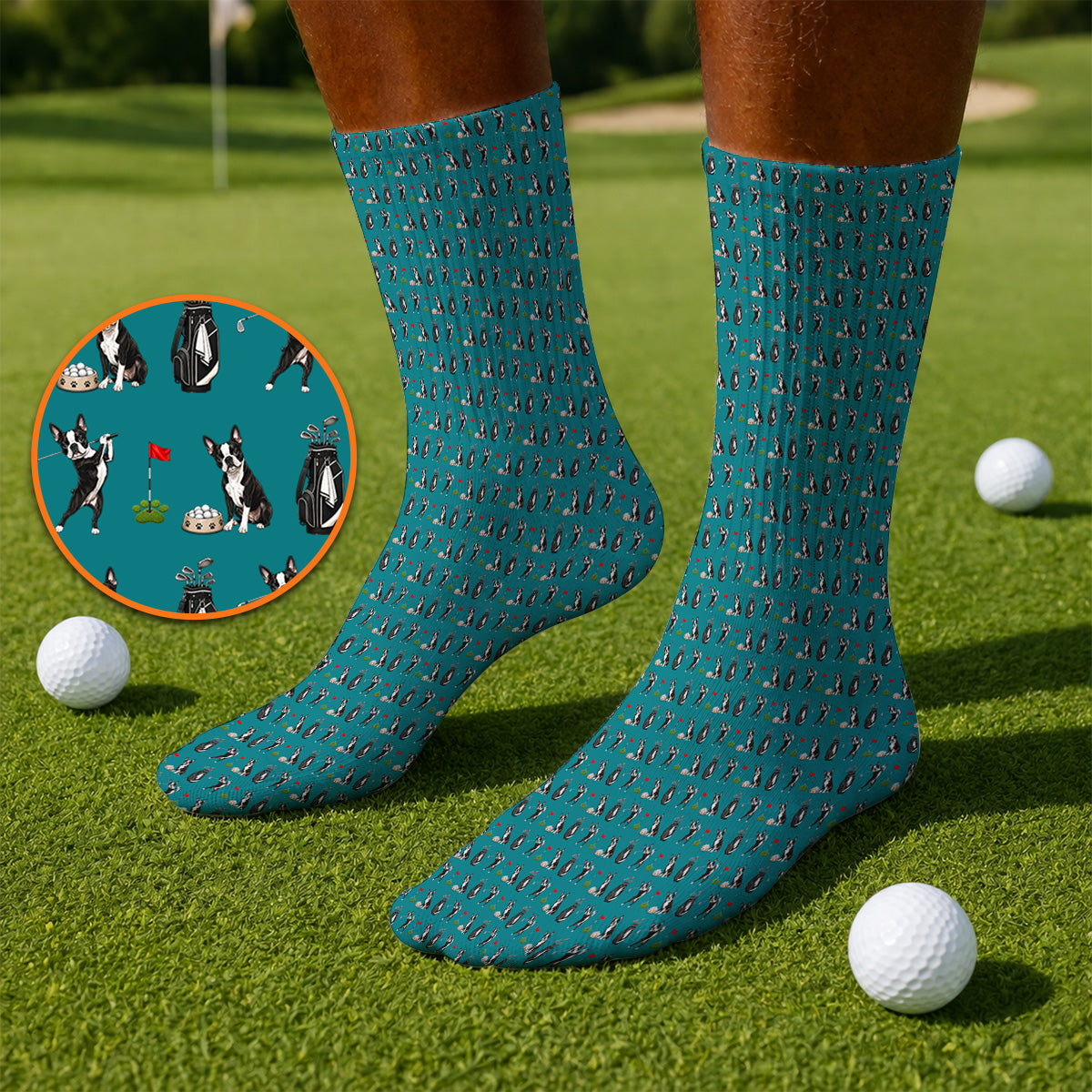 Funny Boston Terrier Pattern Golf Socks, Boston Terrier Golf Sock, Golf Gift For Golfer