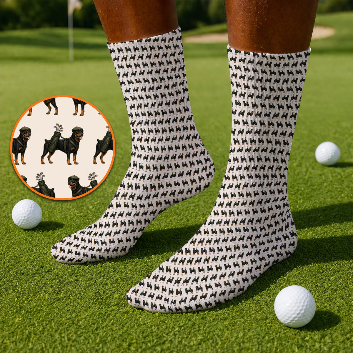 Rottweiler Golf Socks, Rottweiler Dog Golf Pattern Sock, Crazy Golf Gift For Golfer