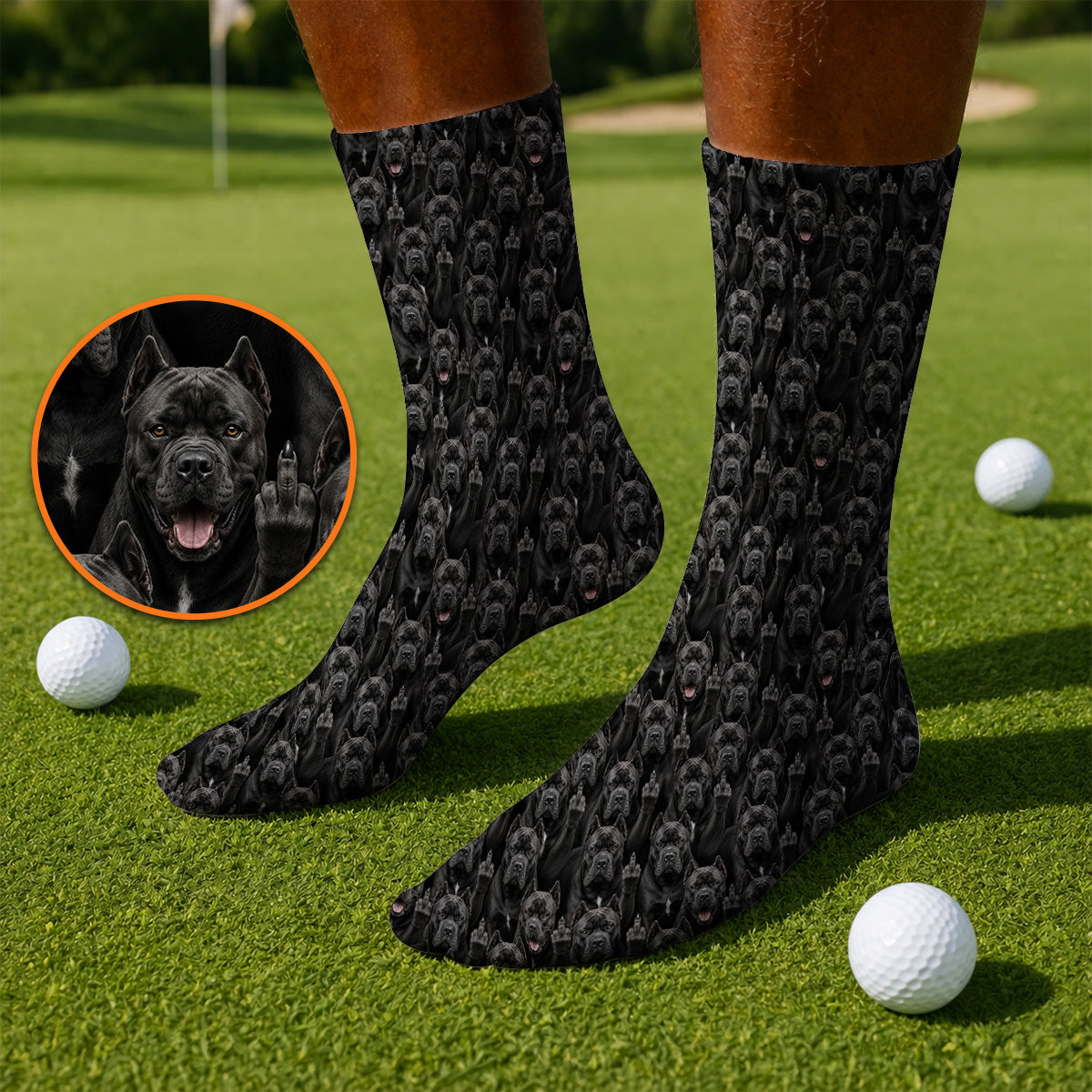 Funny Cane Corso Pattern Golf Sock, Black Cane Corso Golf Socks for Golfer, Golf Gift for Dog Lovers