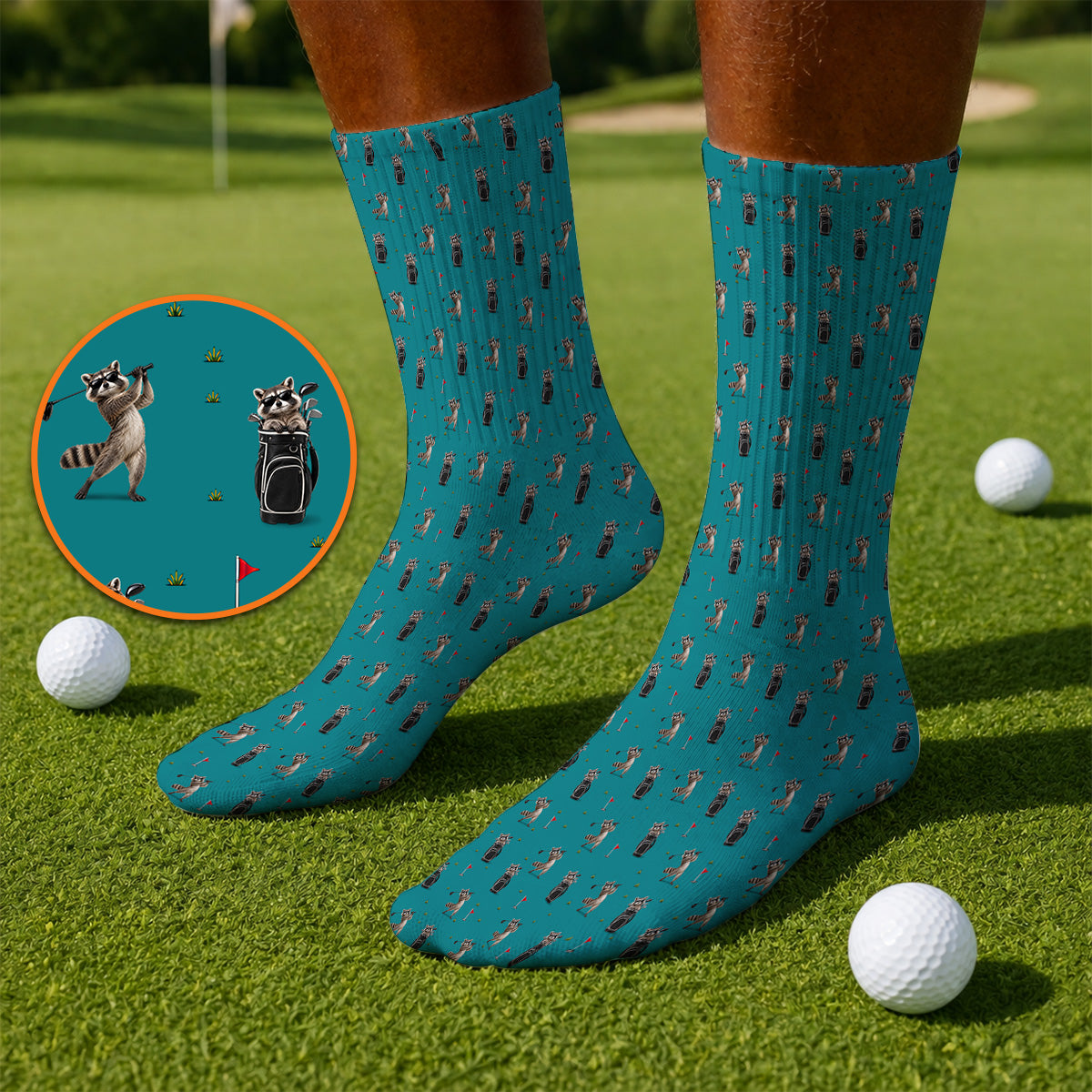 Raccoon Golf Socks, Funny Raccoon Golf Pattern Sock, Cute Golf Animal Gift For Golf Lovers