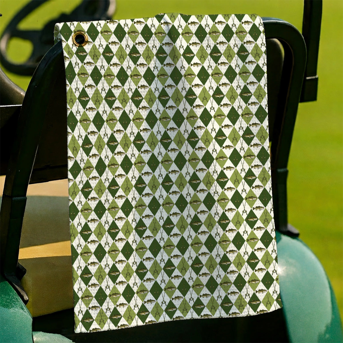 Bass Fishing Golf Towels, Fishing Bass & Rod Pattern Golf Towel, Crazy Golf Gift For Golfers