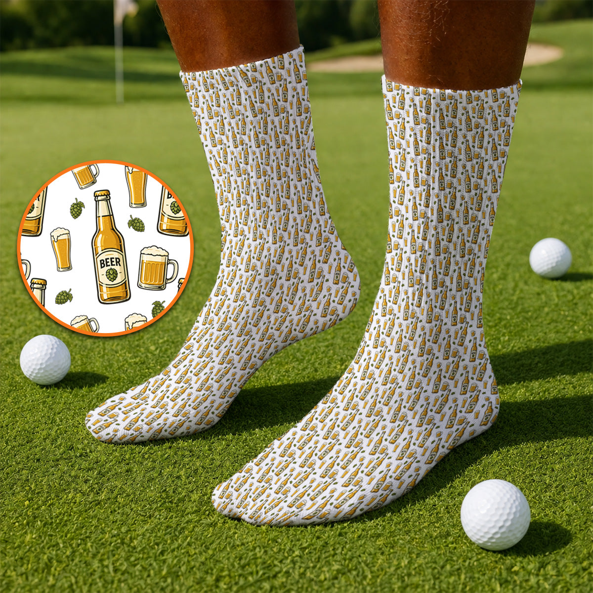 Beer Pattern Golf Sock, Funny Beer Golf Socks, Golf Gift For Beer Lovers