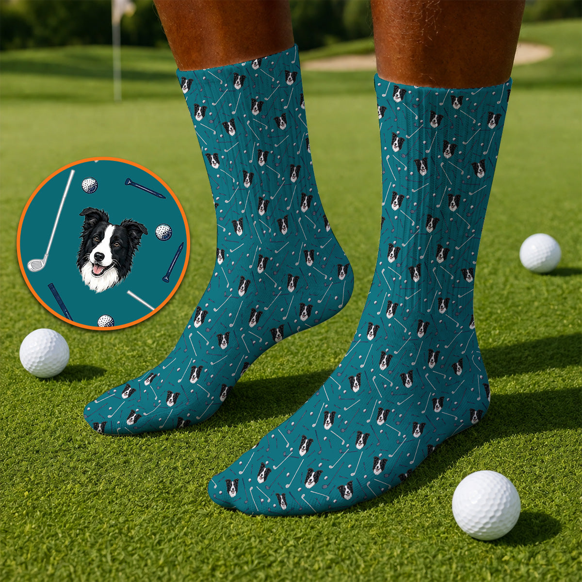Funny Border Collie Golf Socks, Border Collie Pattern Golf Sock for Dog Lovers, Golf Gift for Golfer