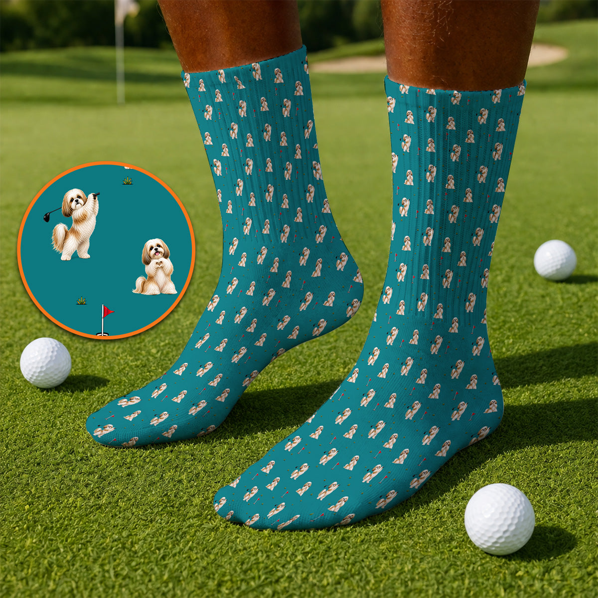 Funny Shih Tzu Golf Socks, Cute Shih Tzu Pattern Golf Sock, Golf Gift For Dog Lovers