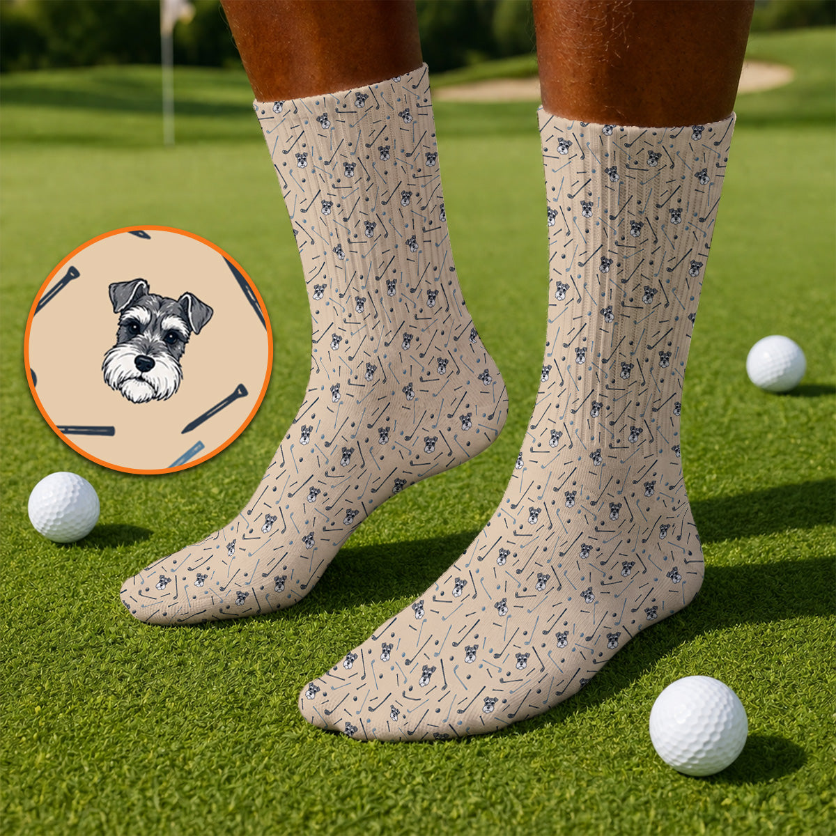 Crazy Miniature Schnauzer Pattern Golf Socks, Mini Schnauzer Golf Sock, Dog Lover Golf Gift