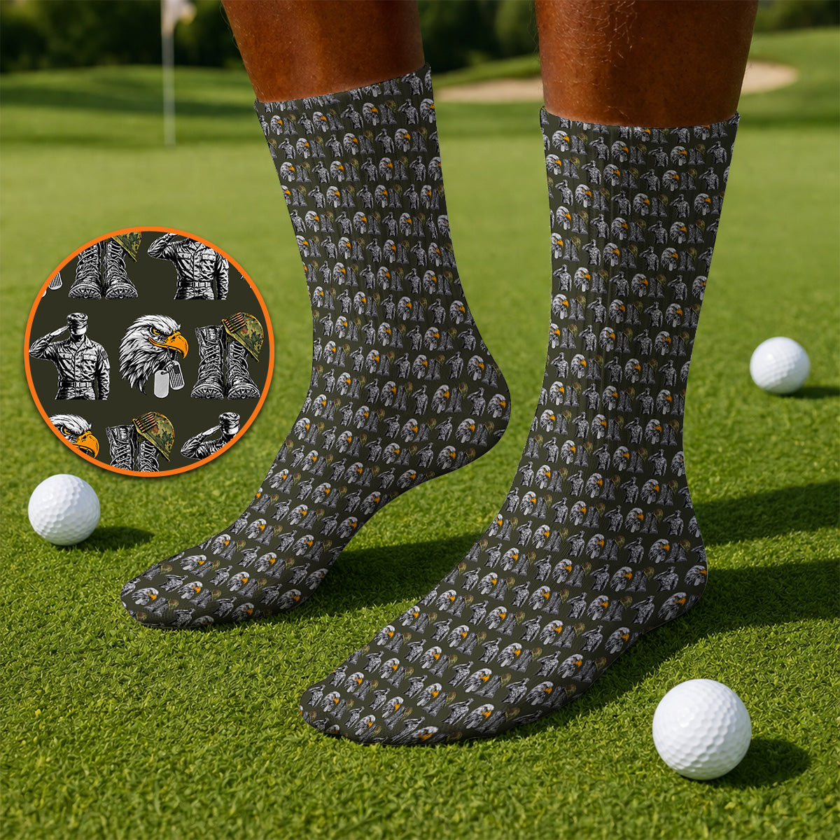 Veteran Eagle Golf Socks, Military Soldier & Army Tribute Pattern Golf Sock, Patriotic Veterans Day Golf Gift for Golfer