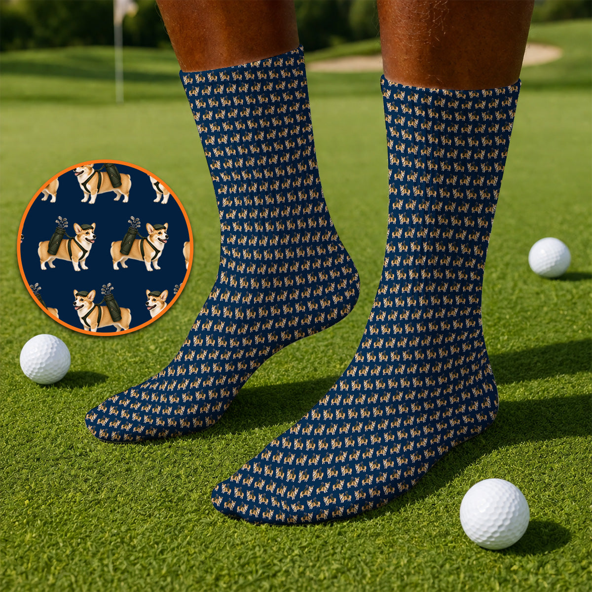Funny Corgi Golf Socks For Golfer, Corgi Pattern Golf Sock, Dog Lover Golf Gift