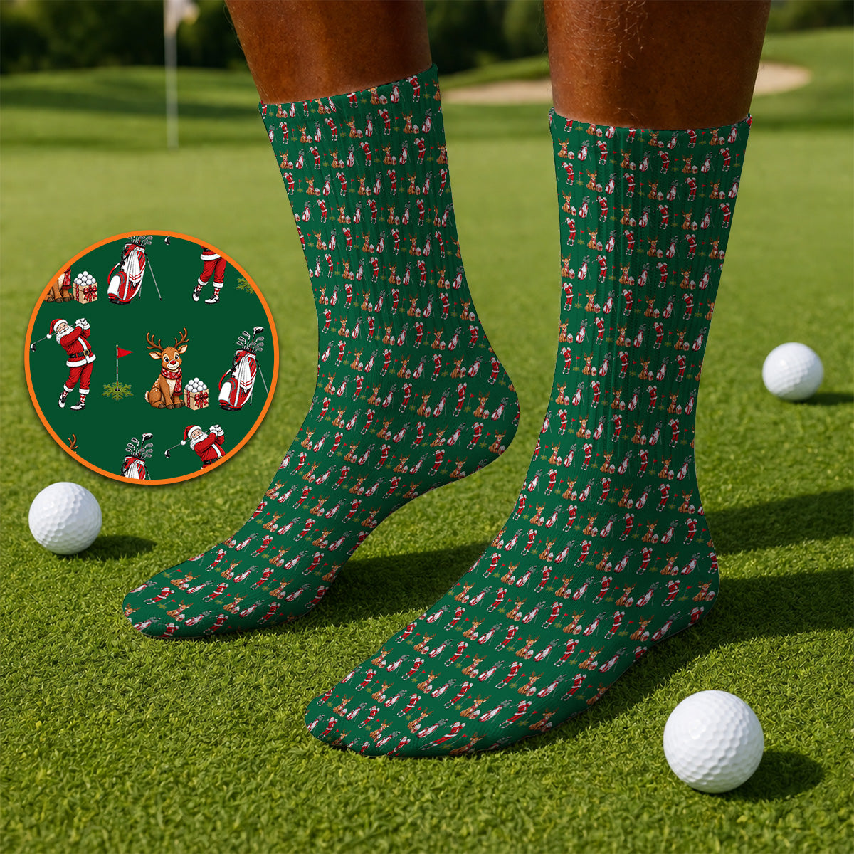 Christmas Golf Pattern Socks, Santa Reindeer Golf Sock, Xmas Gift For Golfers