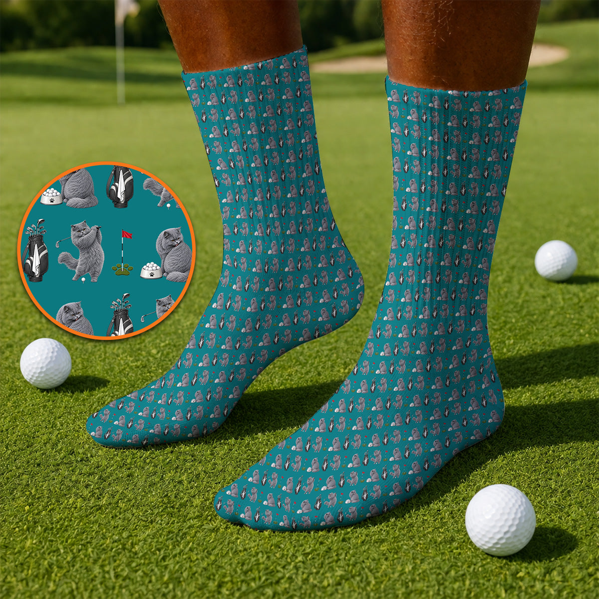 British Shorthair Golf Socks, Cute British Shorthair Pattern Golf Sock, Golf Gift for Cat Lovers