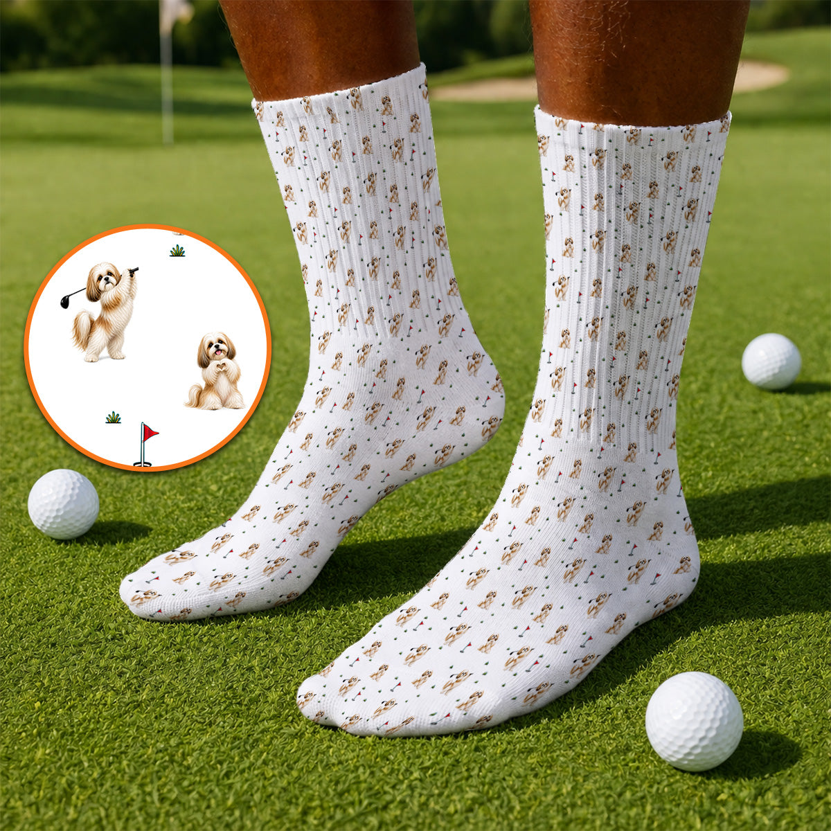 Funny Shih Tzu Golf Socks, Cute Shih Tzu Pattern Golf Sock, Golf Gift For Dog Lovers