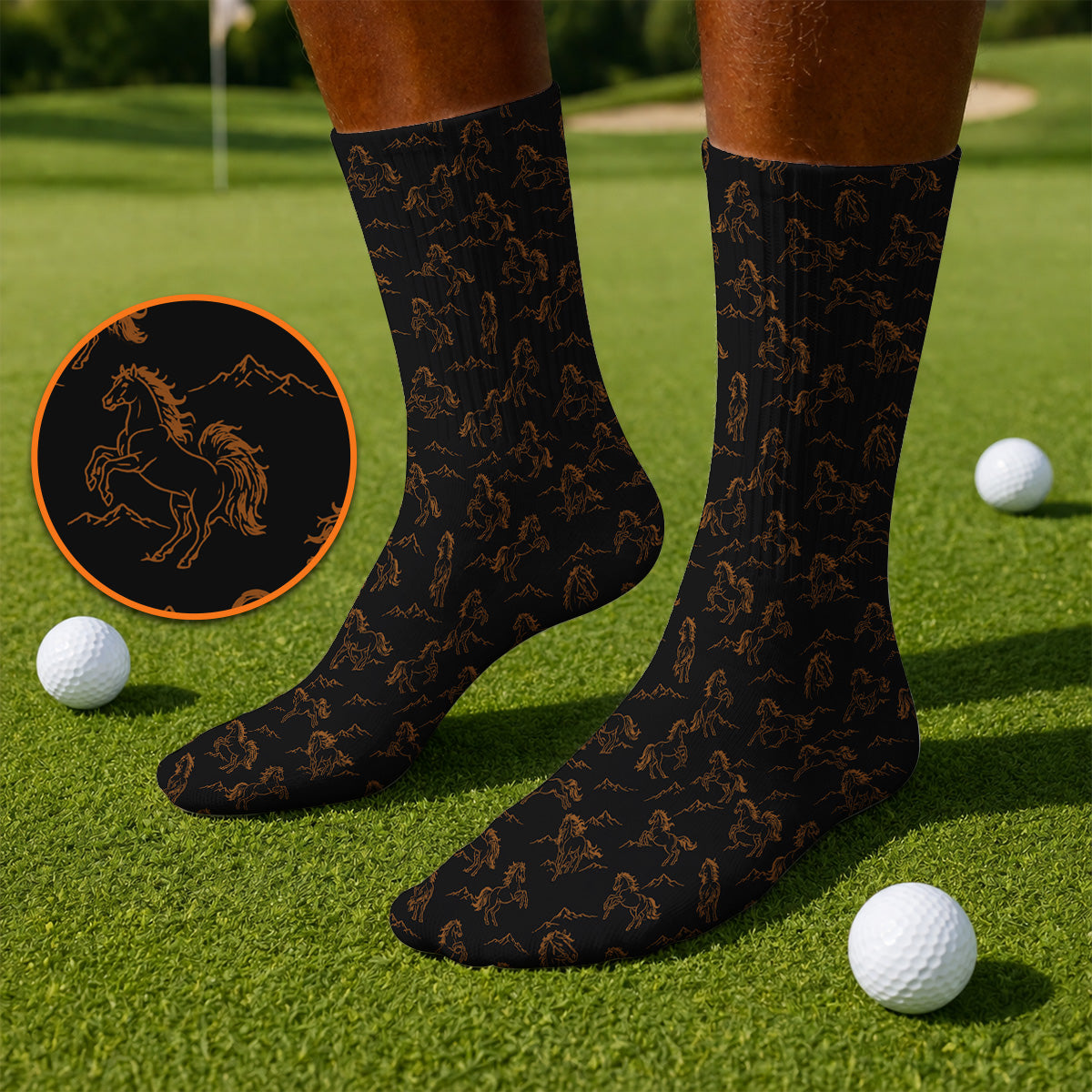 Crazy Horse Golf Pattern Socks, American Quarter Horse Golf Sock, Western Horse Gift for Golfers