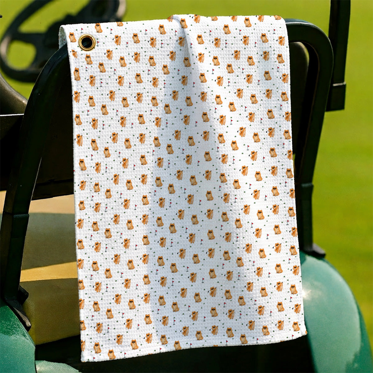 Golden Pomeranian Pattern Golf Towel, Cute Pomeranian Dog Golf Towels, Golf Gift For Golfer