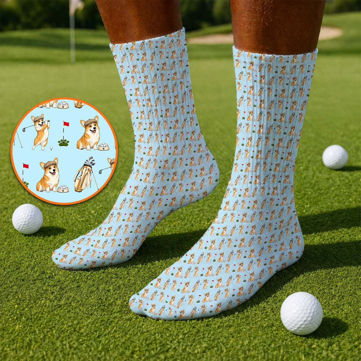 Funny Corgi Golf Sock, Corgi Pattern Golf Socks, Dog Lover Golf Gift