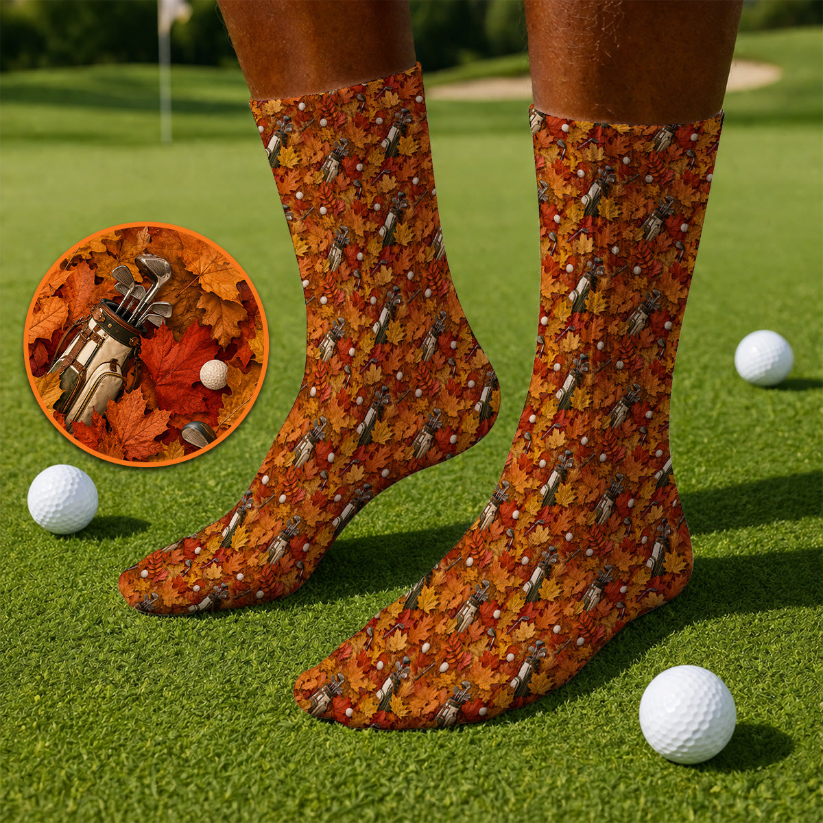 Autumn Golf Socks, Fall Leaves Pattern Golf Sock, Maple Leaf Golf For Golfer