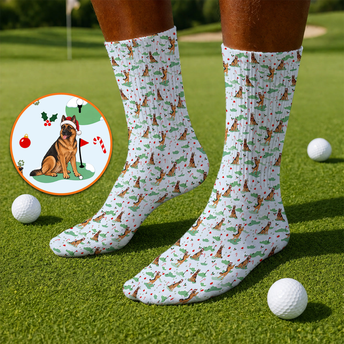 Funny German Shepherd Christmas Golf Socks, German Shepherd Pattern Golf Sock, Xmas Golf Gift for Golfers