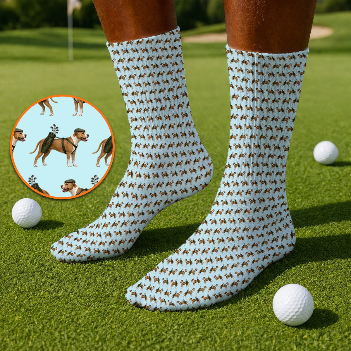 Funny Pit Bull Terrier Golf Socks, Pit Bull Pattern Golf Shirt, Golf Gift for Dog Lovers
