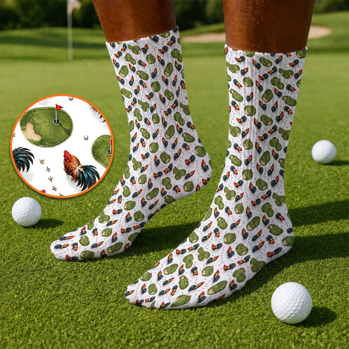 Vintage Rooster Golf Socks, Chicken Pattern Golf Sock For Rooster Lovers, Golf Gift For Golfers