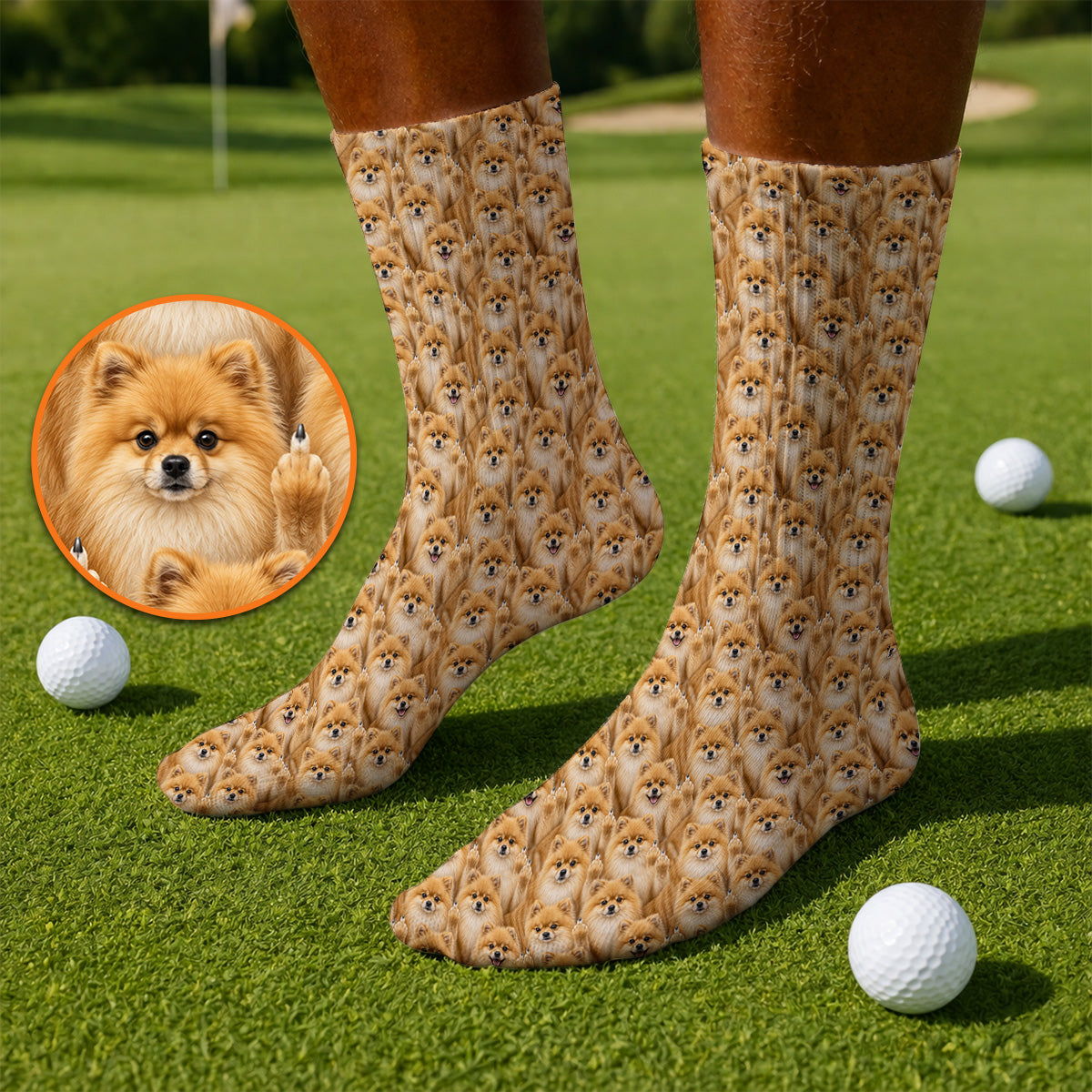 Crazy Pomeranian Pattern Golf Socks, Pomeranian Dog Golf Sock, Golf Gift For Golfer