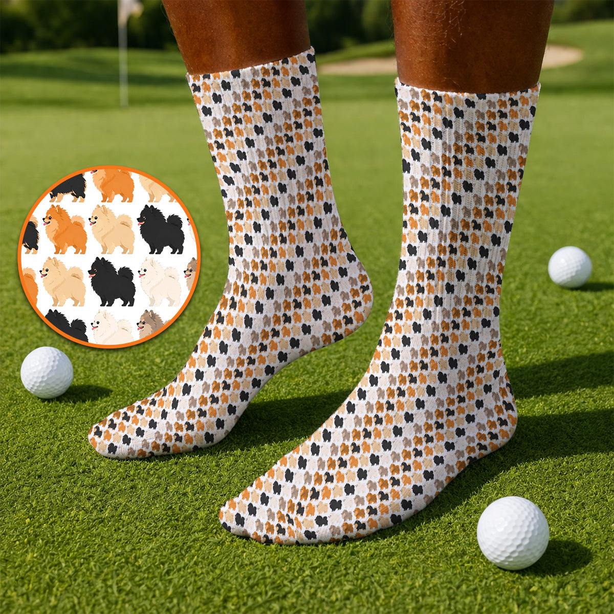 Cute Pomeranian Pattern Golf Socks, Pomeranian Dog Golf Sock, Funny Golf Gift For Golfer
