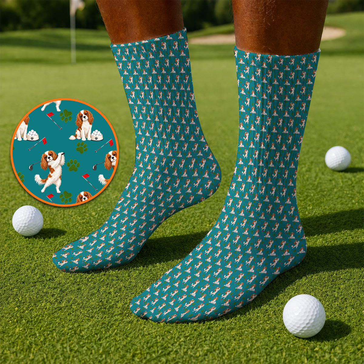 Crazy Cavalier King Charles Spaniel Golf Socks, Funny Cavalier Golf Sock, Golf Gift For Golfer