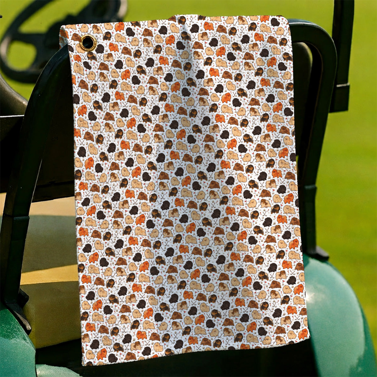 Funny Pomeranian Golf Towels, Pom Dog & Golf Pattern Towel, Golf Gift For Golfer