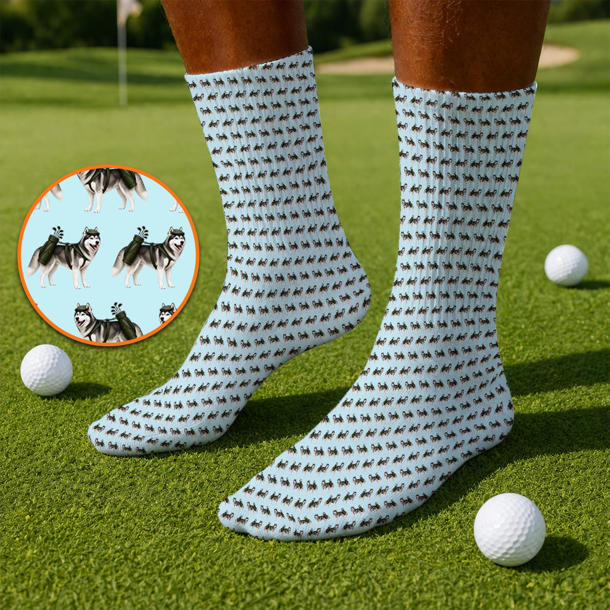 Husky Golf Socks, Husky Sibir Pattern Golf Sock For Golfer, Funny Golf Gift For Dog Lover