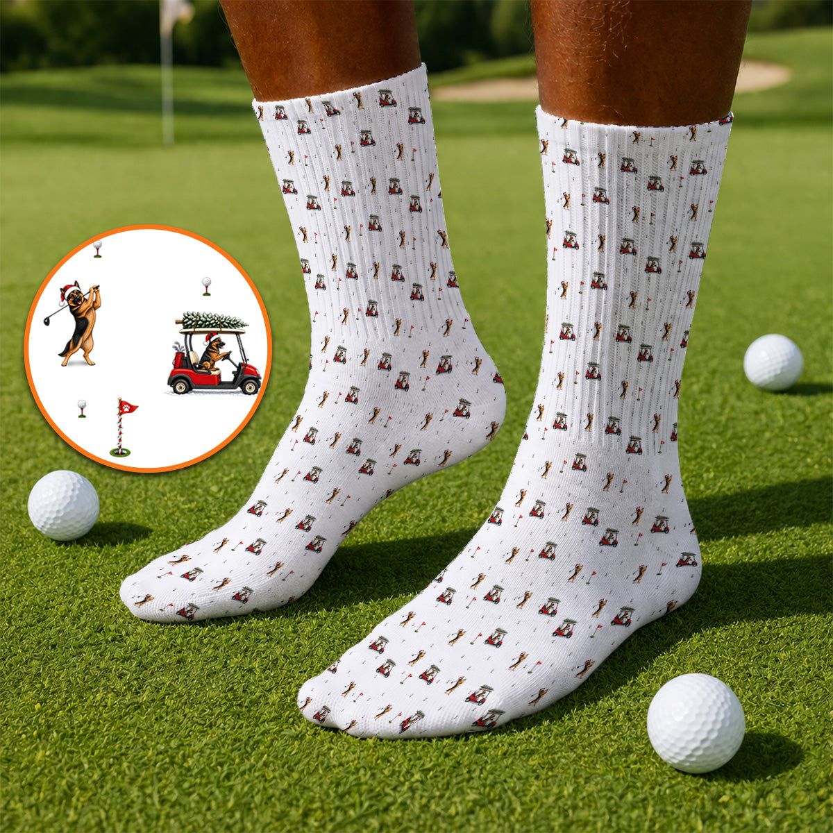 Crazy German Shepherd Christmas Pattern Golf Socks, German Shepherd Golf Cart Sock, Holiday Golf Gift for Golfers