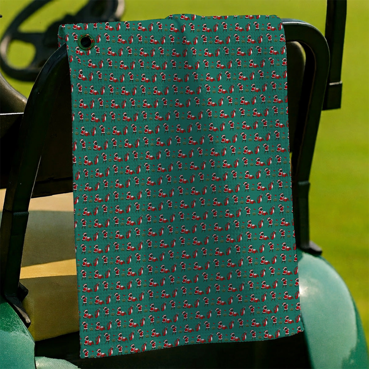 Christmas French BullDog Pattern Golf Towels, Funny Santa French BullDog Holiday Golf Towel, Xmas Golf Gift For Golfers