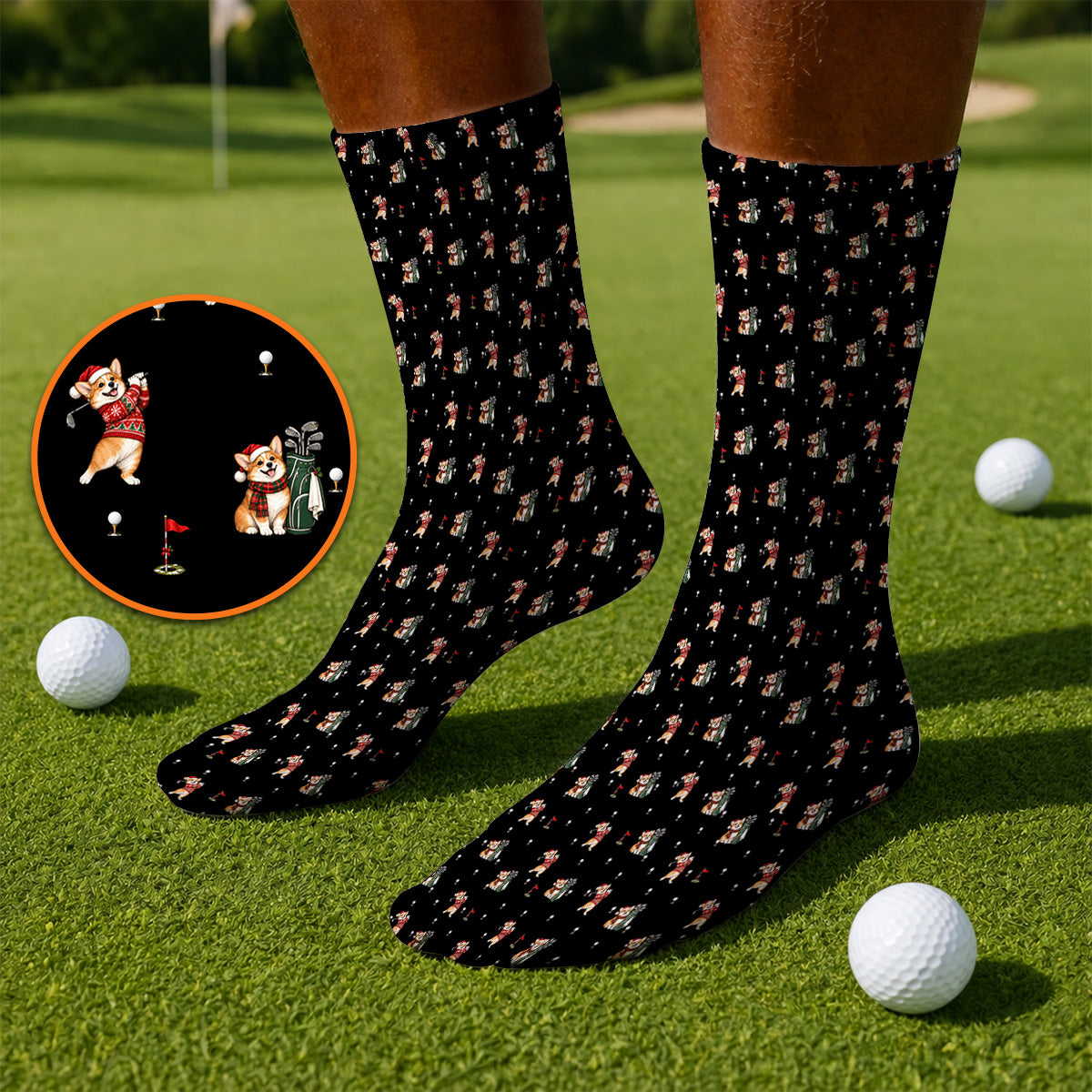 Crazy Corgi Christmas Golf Socks, Xmas Corgi Pattern Golf Sock, Golf Gift For Golfers