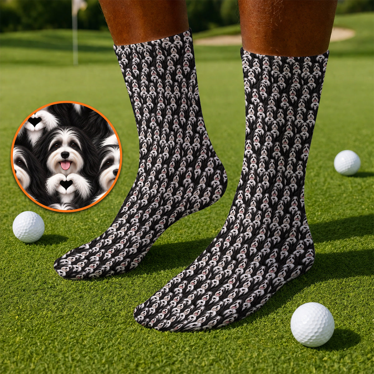 Havanese Dog Pattern Golf Socks, Cute Havanese Lover Golf Sock, Funny Dog Golf Gift For Golfers