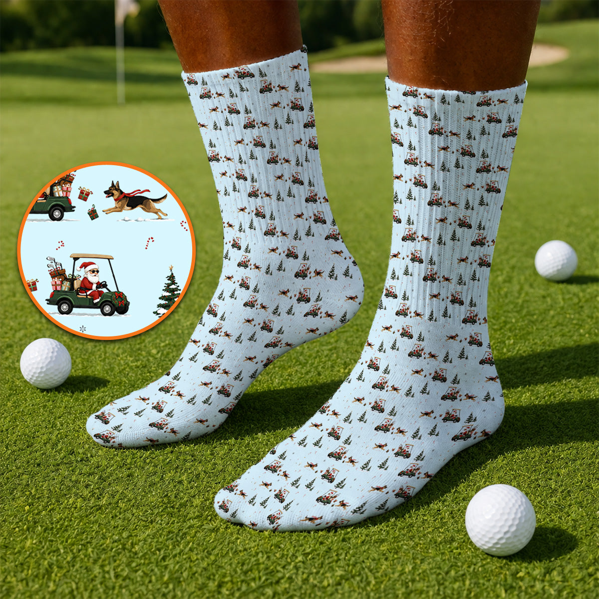 German Shepherd Pattern Golf Socks, German Christmas Golf Cart Sock, Festive Golf Gift for Dog Lovers