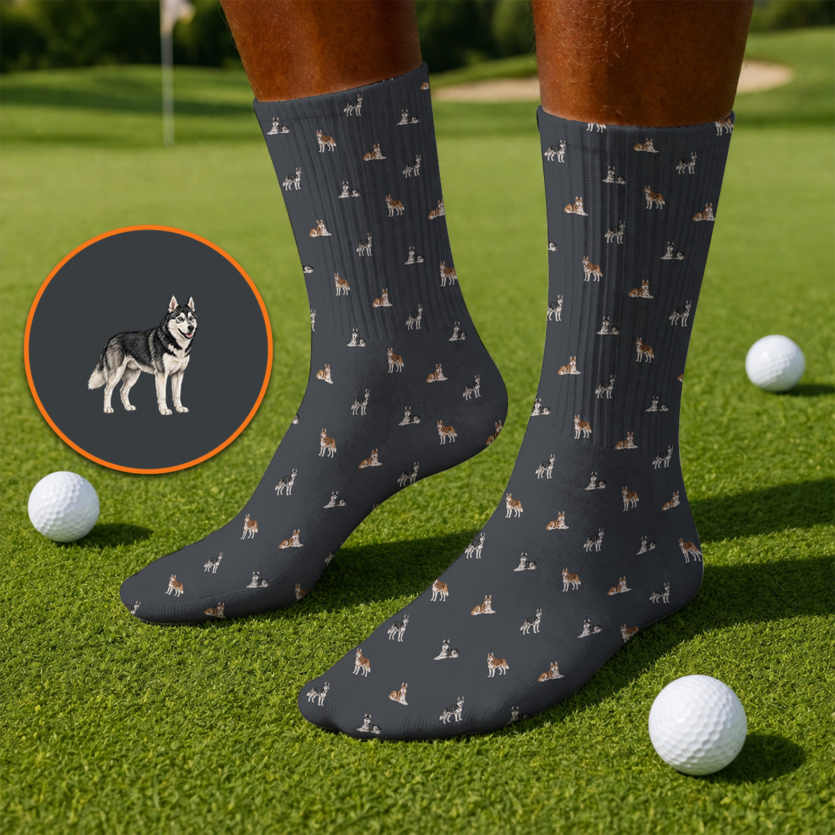 Funny Husky Sibir Golf Socks, Husky Pattern Golf Sock For Golfer, Golf Gift For Dog Lover
