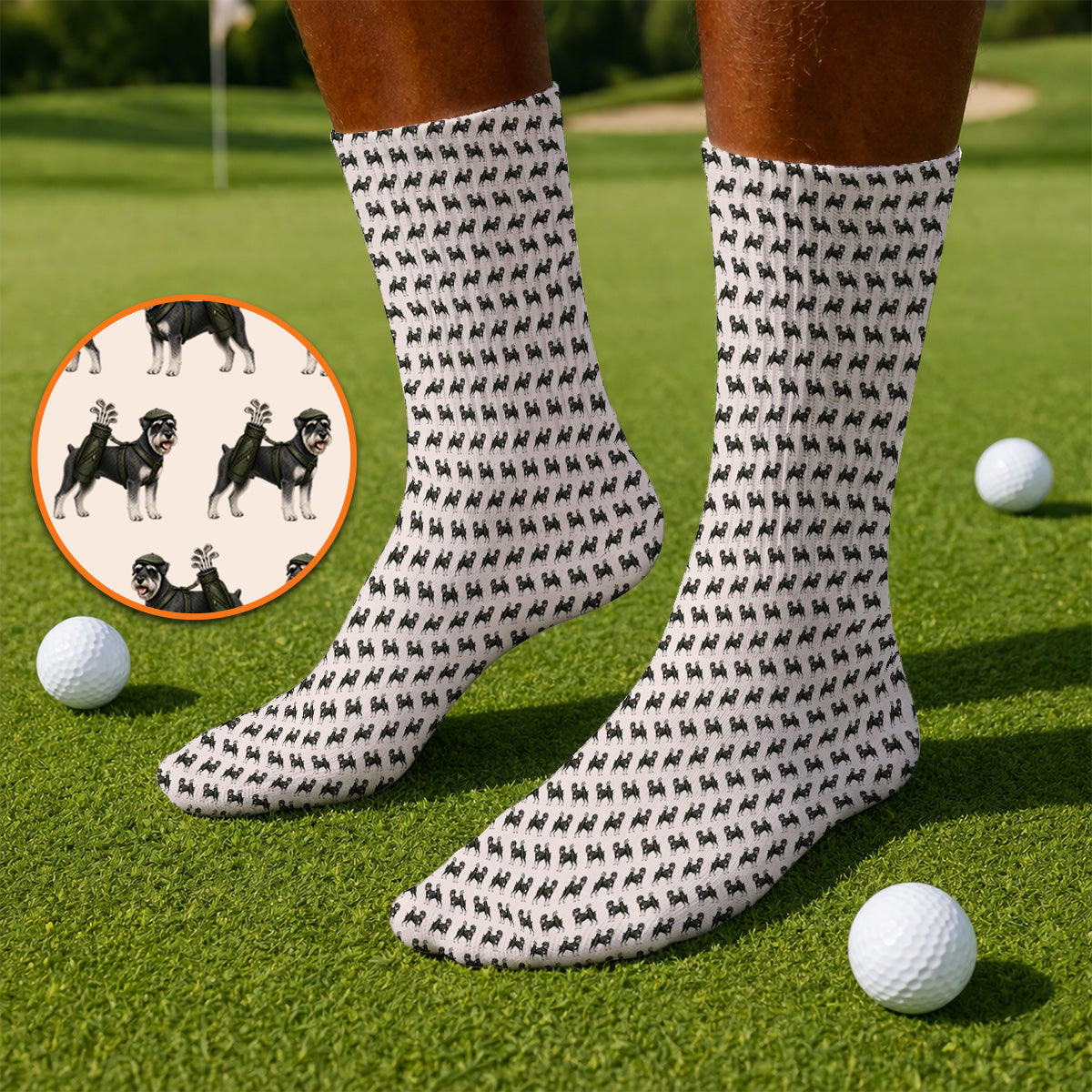 Miniature Schnauzer Golf Cart Sock, Funny Golf Schnauzer Pattern Golf Socks, Gift For Golf Lovers