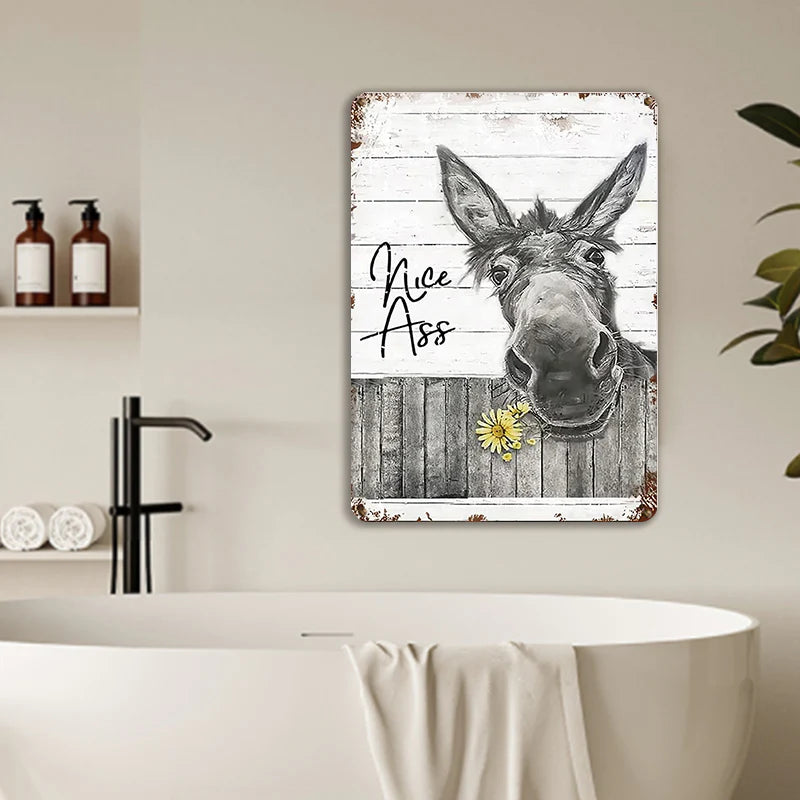 Funny Donkey Sunflower Bathroom Metal Sign, Farmhouse Bathroom And Restroom Wall Decor, Home Decor Gift Sign Man Cave