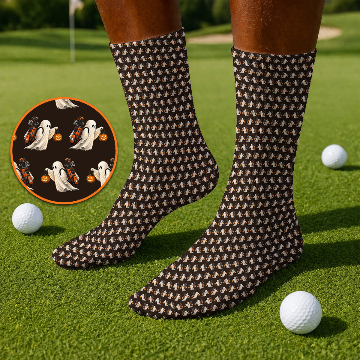 Halloween Golf Socks, Ghost Pattern Golf Sock, Spooky Golf Gift for Golf Lovers