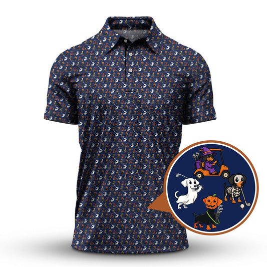 Funny Pattern Golf Shirt, Dachshund Halloween Shirt, Dachshund Golf Shirt For Men