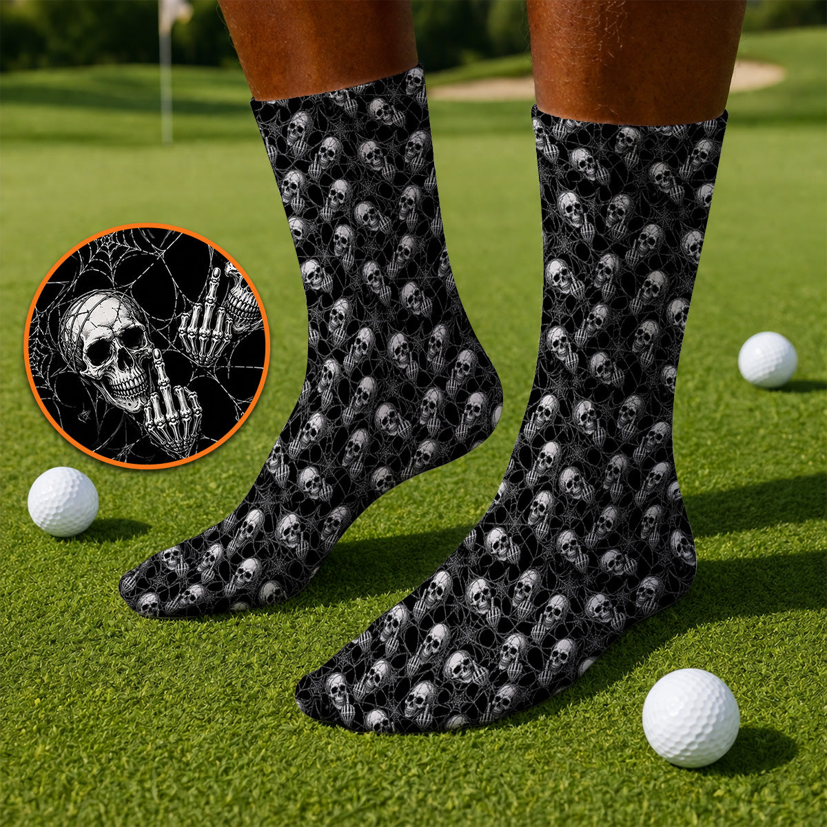 Crazy Skull Pattern Golf Socks, Skeleton Golf Sock, Unique Golf Gift For Golfer