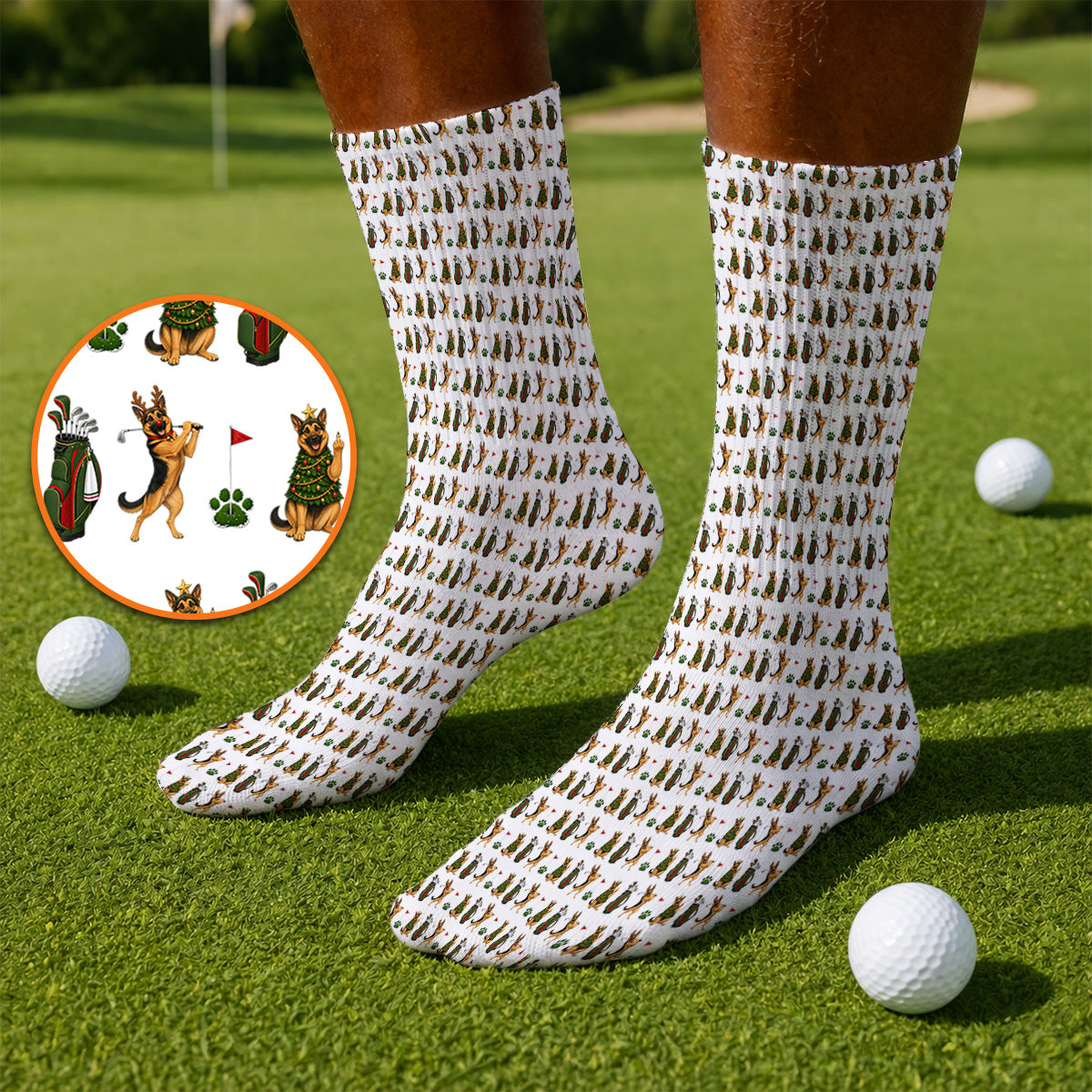 German Shepherd Christmas Golf Socks, German Shepherd Pattern Golf Sock, Xmas Golf Gift For Golfer