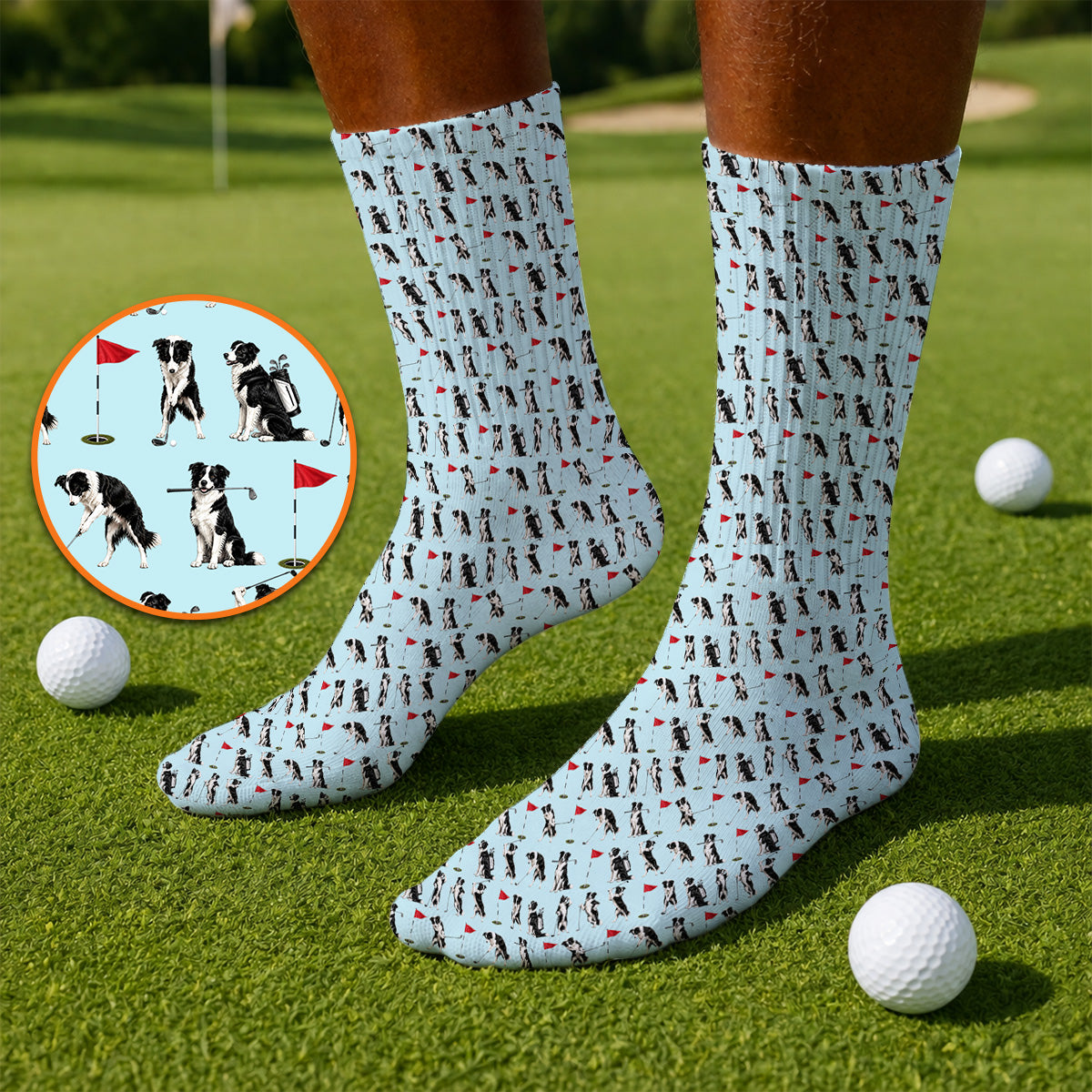 Border Collie Golf Socks, Border Collie Pattern Golf Sock for Golfer, Funny Golf GIft For Golfer