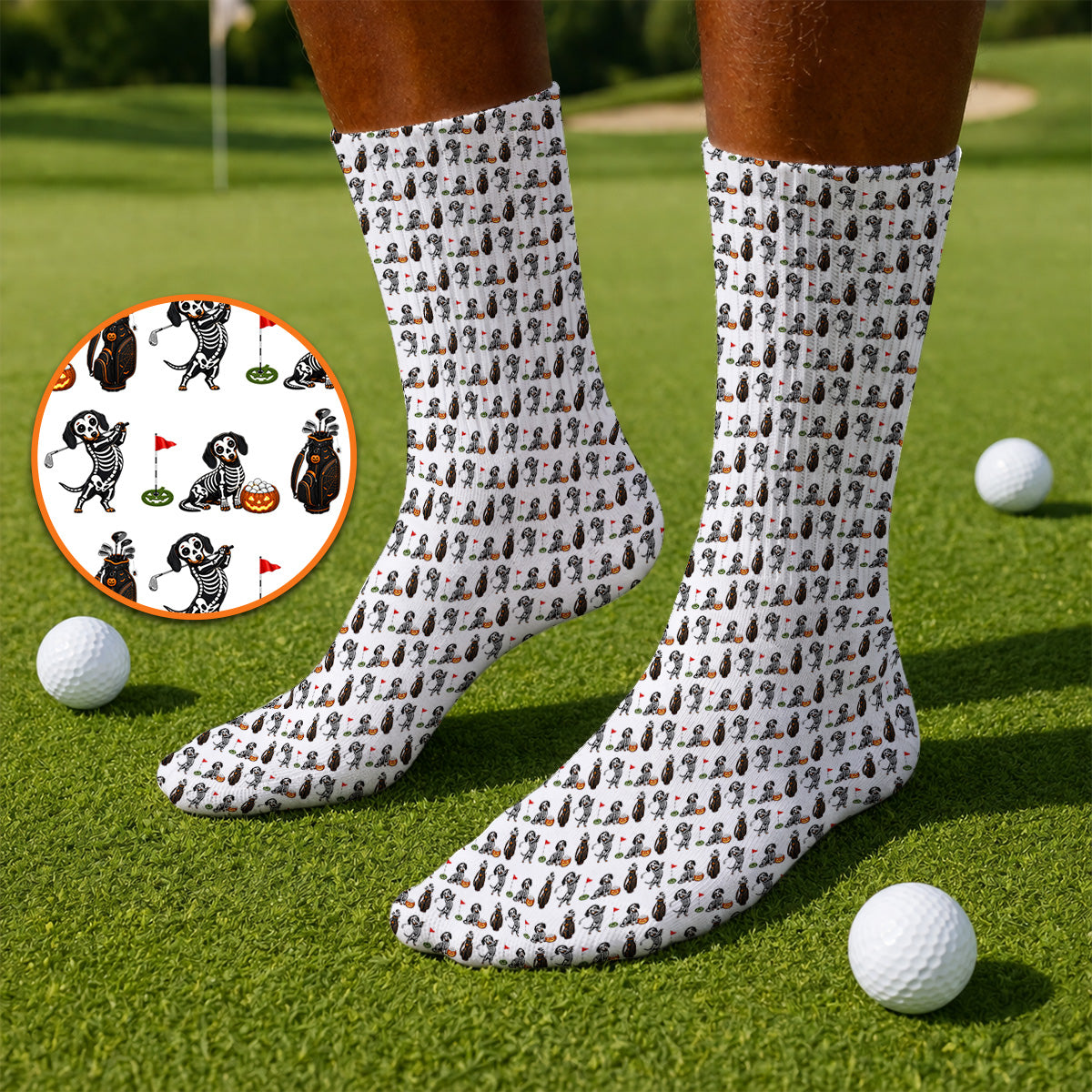 Halloween Dachshund Golf Socks, Skeleton Wiener Dog Pattern Golf Sock, Funny Golf Gift for Golfer