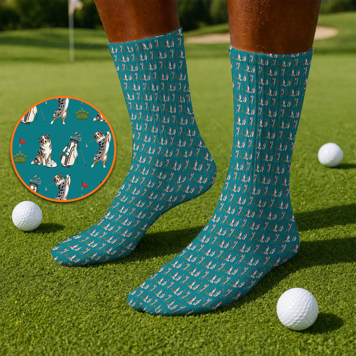 Australian Shepherd Pattern Golf Socks, Aussie Dog Golf Sock, Crazy Golf Gift For Golfer