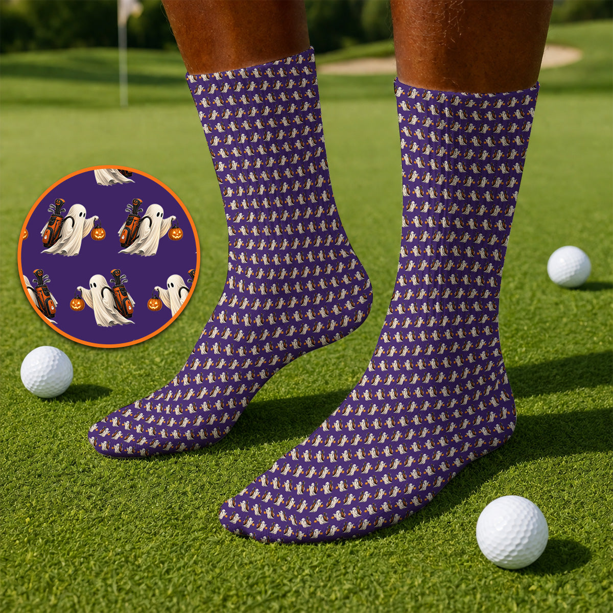 Halloween Golf Socks, Ghost Pattern Golf Sock, Spooky Golf Gift for Golf Lovers
