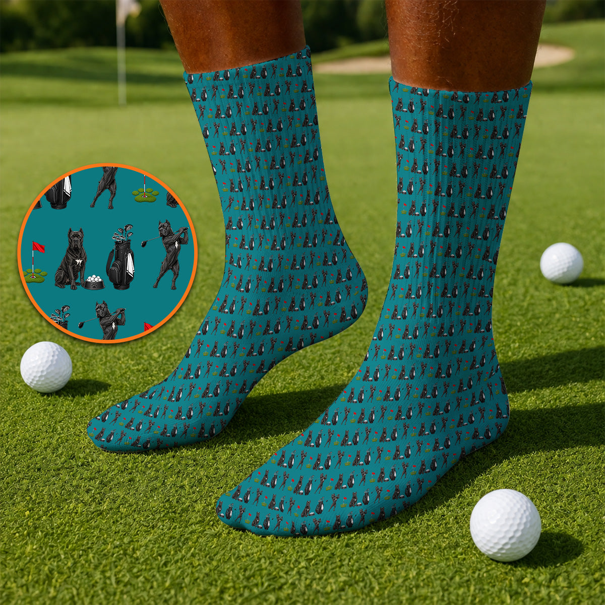 Cane Corso Golf Socks, Black Cane Corso Golf Pattern Sock for Dog Lovers, Funny Golf Gift for Golfers
