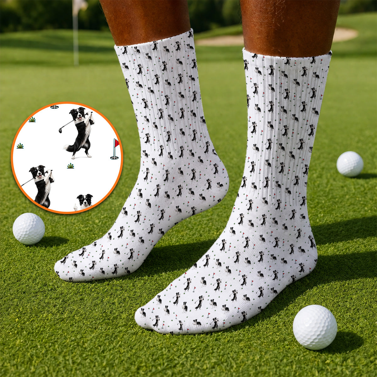 Border Collie Golf Socks, Border Collie Pattern Golf Sock For Golfer, Funny Golf Gift For Dog Lover